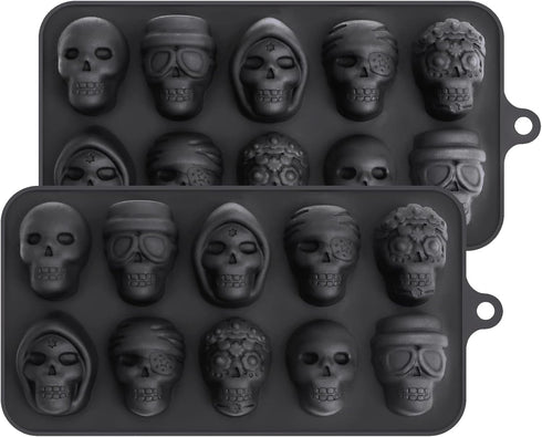 Webake Skull Chocolate Mold, 5 Different Shapes Silicone Skeleton Mold for Halloween Treats, Pack of 2