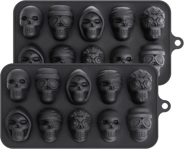 Webake Skull Chocolate Mold, 5 Different Shapes Silicone Skeleton Mold for Halloween Treats, Pack of 2