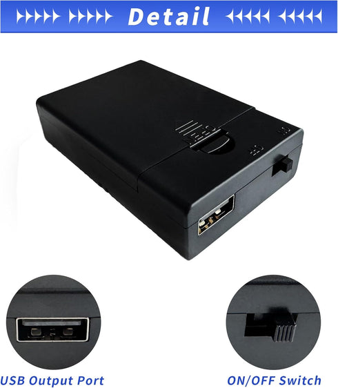 3 4.5-5V (Pack 1) AA Battery Box with USB Output Port for LED Lights, Battery to USB Port Compact Batteries Holder