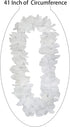 4 Pcs White Hawaiian Leis with Green Leaves for Graduation Party, Dance Party, Photo Prop Outdoors (White-02)