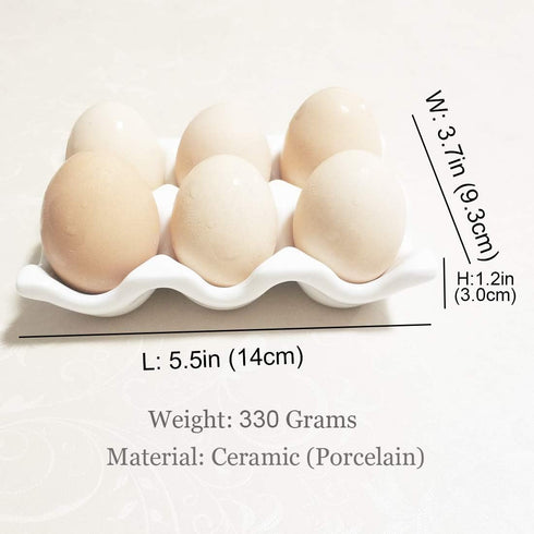 Ceramic Egg Holder Egg Tray Porcelain Fresh Egg Holder for Fridge Countertop Kitchen Storage Half Dozen 6 Cups (White) by Bealuffe