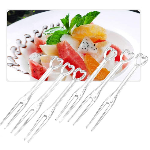 TCOTBE 300 Disposable Fruit Forks, 3.5 Inch Plastic Cocktail Picks, Cute Heart Shapes for Party Supplies