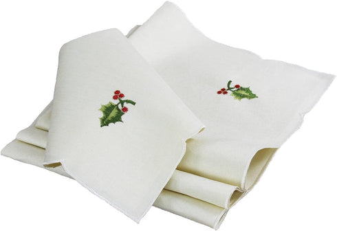 Winter Berry Embroidered Christmas Napkins, Set of 4, 21 by 21"