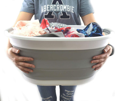 SAMMART 28L (7.4 gallon) Collapsible Plastic Laundry Basket-Oval Tub/Basket - Portable Washing Tub, Water capacity: 22L