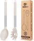 Silicone Pasta Fork and Cooking Spoon Set, Non Stick Kitchen Utensils for Stirring, Serving Spaghetti, Soup