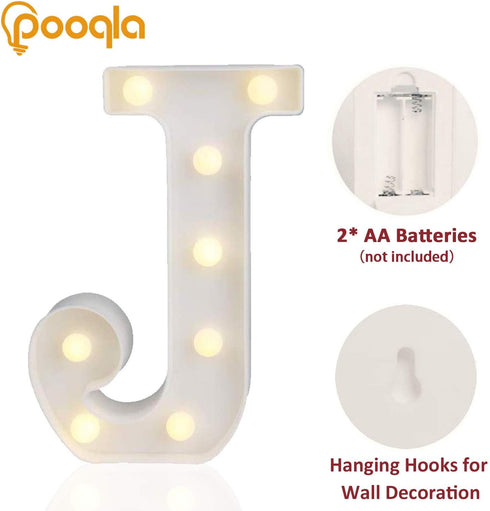 Pooqla LED Marquee Letter Lights Sign - Light Up Alphabet Letter for Home Party Wedding Decoration J