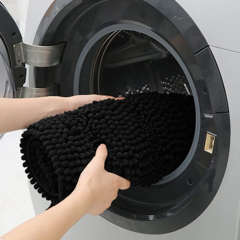 Striped Black Bathroom Rug Mat 20"x59", Ultra Soft Non Slip Chenille Bath Rugs for Bathroom, Bedroom, Kitchen