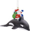 Santa Claus Riding Orca Whale Christmas Holiday Ornament Delivering Gifts