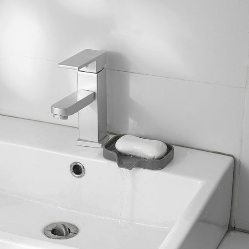 Counter-Grey 4.9"3.2" MicoYang Silicone Bathroom Soap Dishes with Drain Spout-Bathroom and Kitchen Sink