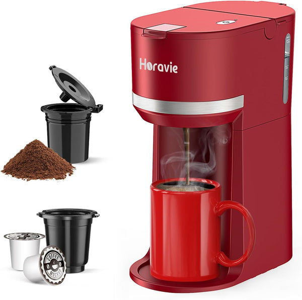 Horavie Mini Single Serve Coffee Maker for K Cup and Ground Coffee,