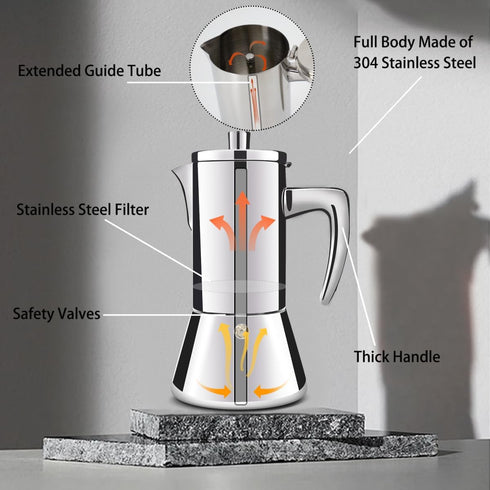 12 304 600ml 20oz Cup Thickened Stainless Steel Moka Pot Stovetop Espresso Maker Cafeteras Italian Percolator Espress
