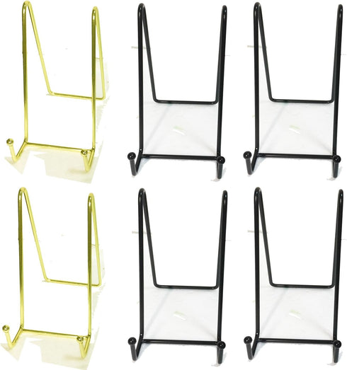 Plate Stands for Display _- 6 Inch Plate Holder Display Stand + Metal Frame holder stand for Picture, Decorative Plate, Book, Photo Easel Golden Black(6Pack, 2Color).