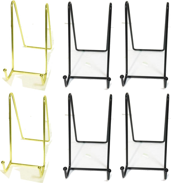 Plate Stands for Display _- 6 Inch Plate Holder Display Stand + Metal Frame holder stand for Picture, Decorative Plate, Book, Photo Easel Golden Black(6Pack, 2Color).
