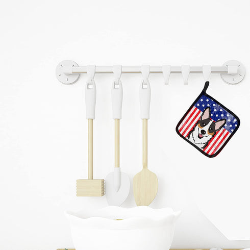 Caroline's Treasures BB2185PTHD American Flag and Tricolor Corgi Pair of Pot Holders, Kitchen Heat Resistant, 7 1/2 x 7