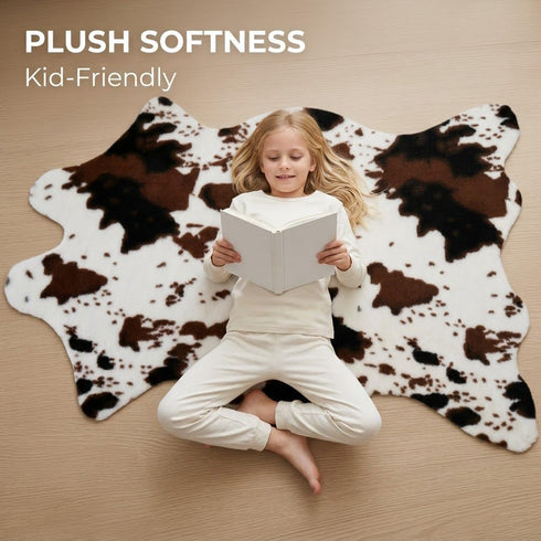 2'6"x3'7" (75x110cm) Cow Print Rug, Faux Fur Cowhide Area Rug for Living Room, Bedroom,Nursery Decor, Western Farmhouse