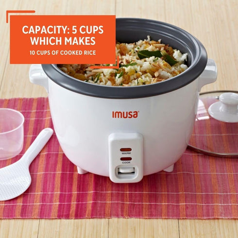 IMUSA USA GAU-00012 Electric Non-Stick Rice Cooker, 5-Cup (Uncooked) 10-Cup (Cooked), White