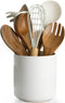 getstar Small Ceramic Kitchen Utensil Holder for Counter (H5.6” x W5.2”), White with Cork Mat