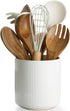 getstar Small Ceramic Kitchen Utensil Holder for Counter (H5.6” x W5.2”), White with Cork Mat