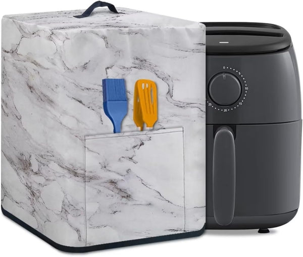 Air Fryer Cover, Insulated Dust Protection Kitchen Appliance Cover with Front Pockets and Top Handle, White Marble Gift