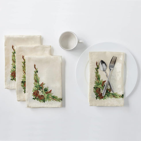Benson Mills Christmas Ribbons Printed Fabric Cloth Napkins Set of 4, 19" X 19" for Holiday Tablecloths