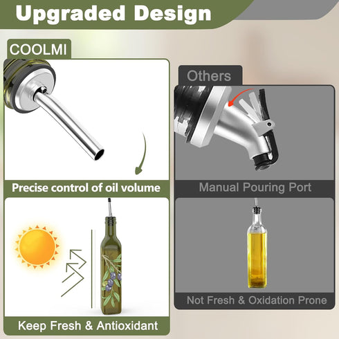 Set 17oz/500ML COOLMI Oil and Vinegar Dispenser - Premium Glass Olive Oil Dispenser Bottles for Kitchen, Oil Dispenser