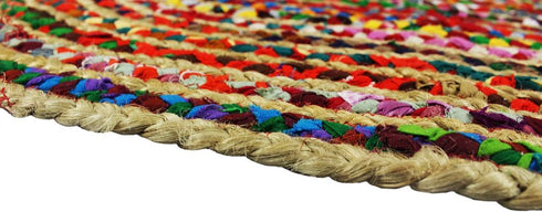 COTTON CRAFT Jute Chindi Braid Rag Rug, 2' x 3' Oval, Multi Color, Handwoven Reversible Natural Recycled Cotton