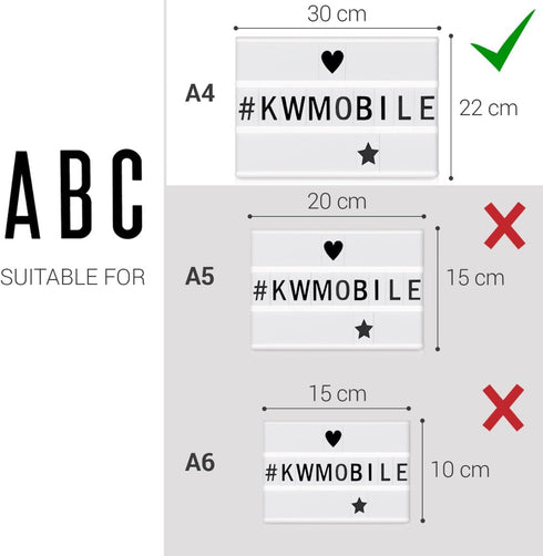 kwmobile A4 Size Cinema Light Box Letters, 105 Pieces Black Replacement Letters for Signs