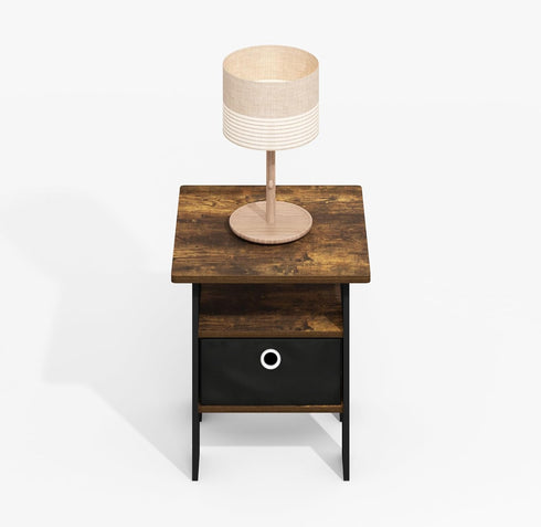 Furinno Modern Side Table, Square Top End Table with Storage Bin, Night Stand, Bedside Table with Storage Shelf