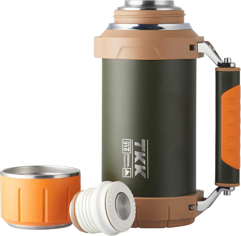2QT 64oz 24 Large Coffee Vacuum for Hot Drinks Stainless Steel Insulated Bottle With Cup Handle Keeps Liquids Hot