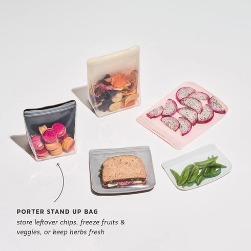 W&P Porter Silicone Reusable Storage Bag, 36oz Stand-Up Sandwich Container, Blush, Microwave & Dishwasher Safe