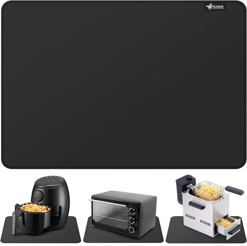 FLASLD Heat Resistant Mat for Air Fryer, Fireproof Silicone Countertop Protector, No-Slip Waterproof 16"X24", Black