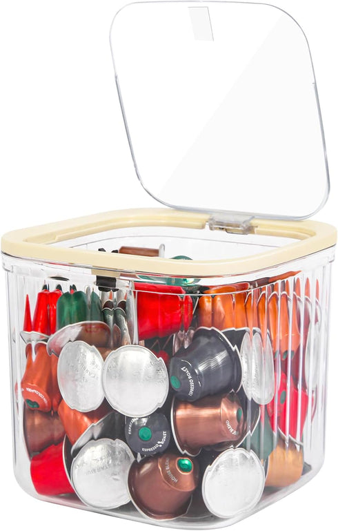 Clear Coffee Pod Holder with Lid, Small Food Storage Organizer Bins for Kitchen, Pantry, and Cabinet Organization