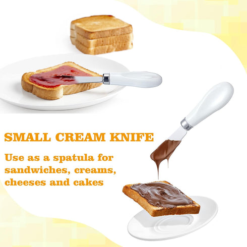 Mixweer 4 Pcs Butter Knife - Stainless Steel Spreader Knife with White Porcelain Handle, 5.1 Inch