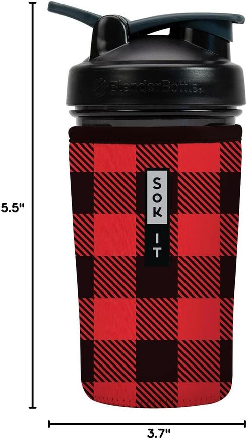 24oz Sok It BotlSok Protein Blender Shaker Bottle Sleeve Insulated Neoprene Cover (Buffalo Check, Fits Blender)