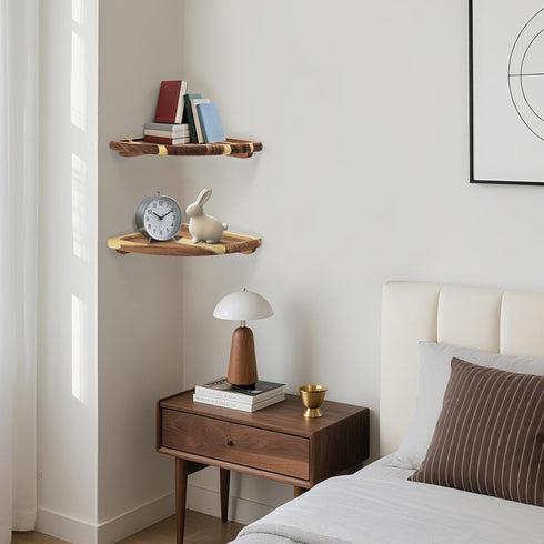 wyzqyam 10 Inch Set 2, Floating Corner Shelve, Acacia Wood Corner Shelf of Corner Shelf wall Mounted for Living Room
