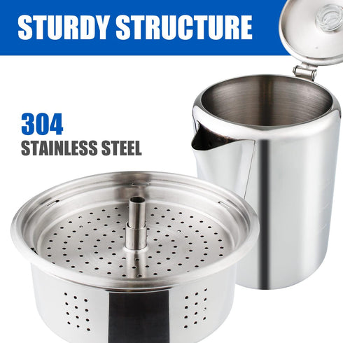 Camping Coffee Pot 9 Cups, Stainless Steel Coffee Percolator with Clear Top Glass Knob for Stovetop or Campfire Brewing