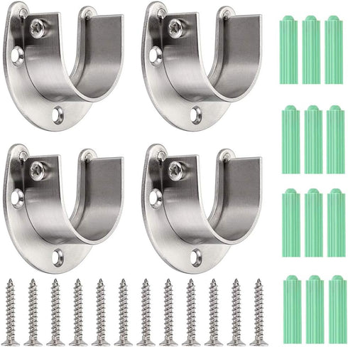 OwnMy 4 Packs Closet Rod End Supports 1-1/2" Diameter, U Shaped Stainless Steel Closet Pole Sockets Flange Rod Holder