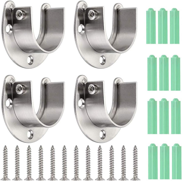 OwnMy 4 Packs Closet Rod End Supports 1-1/2" Diameter, U Shaped Stainless Steel Closet Pole Sockets Flange Rod Holder