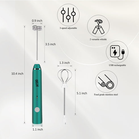 DELM Electric Milk Frother, Coffee Frother, Rechargeable, Drink Mixer, Handheld Frother, Mixer, Kitchen Aid, Hand Mixer, Electric Mixer, USB Rechargeable, Bulletproof (green) by DELM