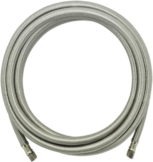 Ice Maker Hose 15 FT, Stainless Steel Braided Refrigerator Connector Water Supply Line with 1/4" Comp Connection
