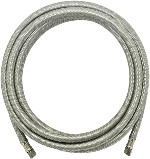 Ice Maker Hose 15 FT, Stainless Steel Braided Refrigerator Connector Water Supply Line with 1/4" Comp Connection