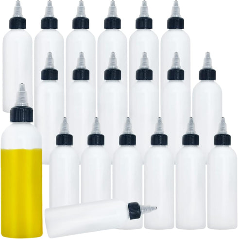 20 Pcs 4 Oz Plastic Squeeze Condiment Bottles with Twist-on Cap Lids, Squirt Sauce Bottles for Ketchup, Mustard, Olive