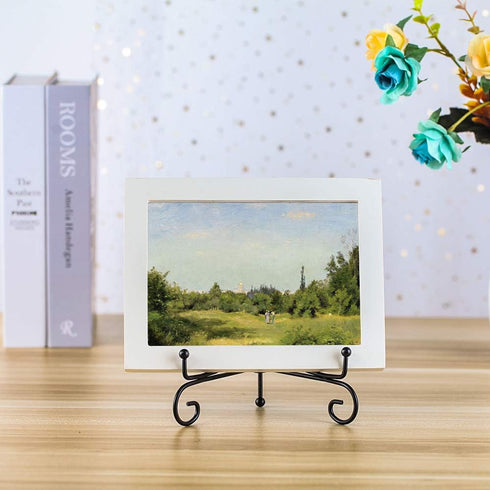 (4 pack) 7" Black Iron Display Stand, Easel Plate Display for Photo Frames, Cookbooks, and Art