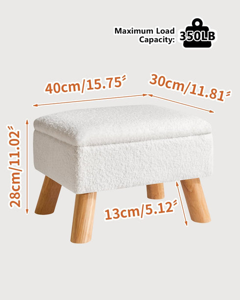 UHBD042W YMYNY Storage Ottoman, Small Foot Stool Ottoman with Storage, Foot Rest with Padded Seat, Teddy Velvet, Sturdy