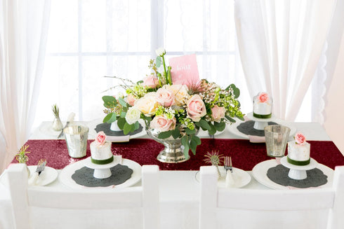 12x72-Inch Pack 5 (30x180cm) -0226S ShinyBeauty Sequin Table Runner Burgundy of Party Supplies Wine Wedding Table