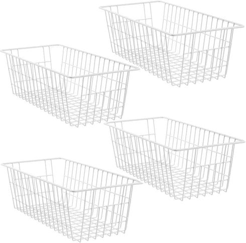 SANNO 15.7" Wire Storage Baskets, Set of 4, White Bin Organizer for Kitchen, Bathroom, Closet, Food Storage