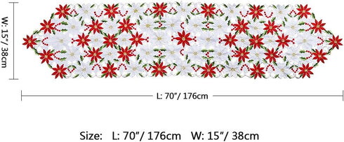 OurWarm Christmas Table Runners, Embroidered Poinsettia Holly Leaf Table Linens, 15 x 70 Inch