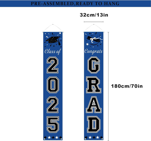DAZONGE Blue Graduation Decorations 2025, Congrats Grad Porch Banner for Graduation Party Decorations