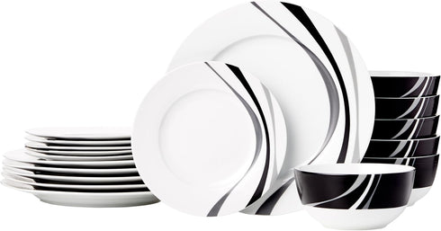Amazon Basics 18-Piece Complete Kitchen Dinnerware Set, Microwave and Dishwasher Safe, Plates,