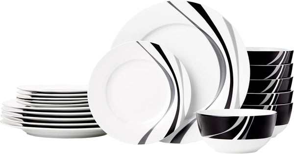 Amazon Basics 18-Piece Complete Kitchen Dinnerware Set, Microwave and Dishwasher Safe, Plates,